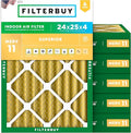 Filterbuy 24x25x4 Air Filter MERV 11 Superior Pet & Allergy Defense (6-Pack), Electrostatic Pleated HVAC AC Furnace Filters Replacement, Made in USA (Actual Size: 23.75 x 24.75 x 3.63)