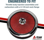 A-Team Performance High-Flow Air Cleaner Assembly - 14x3in, Red Chrome Top & Base Red Air Cleaner Element - Performance Auto Parts & Replacement Filter - Compatible with Chevrolet, GMC & Ford