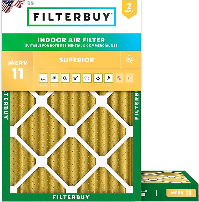 Filterbuy 18x24x2 Air Filter MERV 11 Superior Pet & Allergy Defense (2-Pack), Electrostatic Pleated HVAC AC Furnace Filters Replacement, Made in USA (Actual Size: 17.38 x 23.38 x 1.75)
