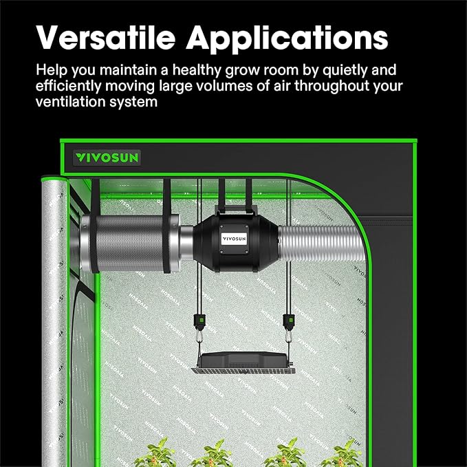 VIVOSUN R8 8 Inch 720 CFM Inline Duct Ventilation Fan with Variable Speed Controller for Grow Tent