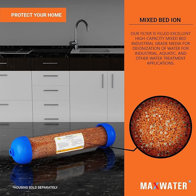 Max Water Mixed Bed Ion Exchange RODI Aquarium Filter Resin Replacement Cartridge, Compatible with 10" Reverse Osmosis Water Filtration System