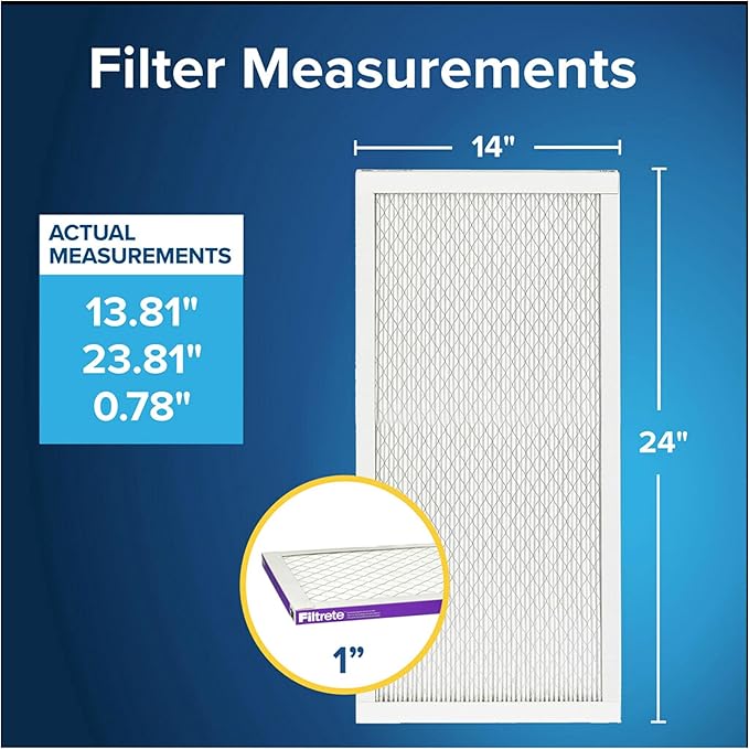 Filtrete 14x24x1 AC Furnace Air Filter, MERV 12, MPR 1500, CERTIFIED asthma & allergy friendly, 3 Month Pleated 1-Inch Electrostatic Air Cleaning Filter, 2-Pack (Actual Size 13.81x23.81x0.78 in)