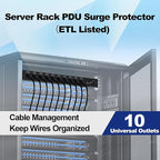 10-Outlet 1U Rack Mount Power Strip - Surge Protector, Features 10 Front Switches with LED Light - Ideal, w/ 6 ft Cord for Network Server Racks and Cabinets