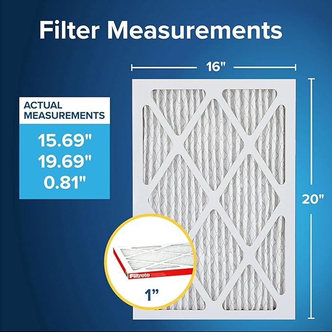 Filtrete 16x20x1 AC Furnace Air Filter, MERV 11, MPR 1000, Micro Allergen Defense, 3-Month Pleated 1-Inch Electrostatic Air Cleaning Filter, 2 Pack (Actual Size 15.719 x 19.719 x 0.84 in)