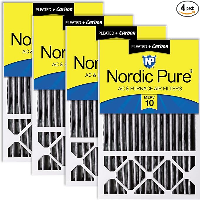 Nordic Pure 16x25x5 (Actual Size: 15 3/4 x 24 3/4 x 4 3/8) Honeywell Replacement Air Filters MERV 10 Plus Carbon 4 Pack