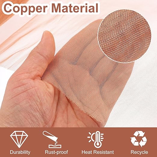 uxcell Copper Mesh, 40" x 13" 100 Mesh Pure Copper Wire Mesh Dense Filter Screen Mesh for Hole Blocking Gardening Sealing Distilling