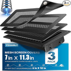 Magnetic Vent Covers with Vent Screen 7x11.3 Inch, Black Mesh Vent Covers for Floor, Wall, Ceiling Air Vents to Block Dust, Pet Hair, Fits Standard HVAC Floor Registers in Home, RV, 3 Pack