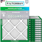 Filterbuy 16.5x21x1 Air Filter MERV 8 Essential Dust & Allergy Defense (12-Pack), Electrostatic Pleated HVAC AC Furnace Filters Replacement, Made in USA (Actual Size: 16.50 x 20.50 x 0.75)