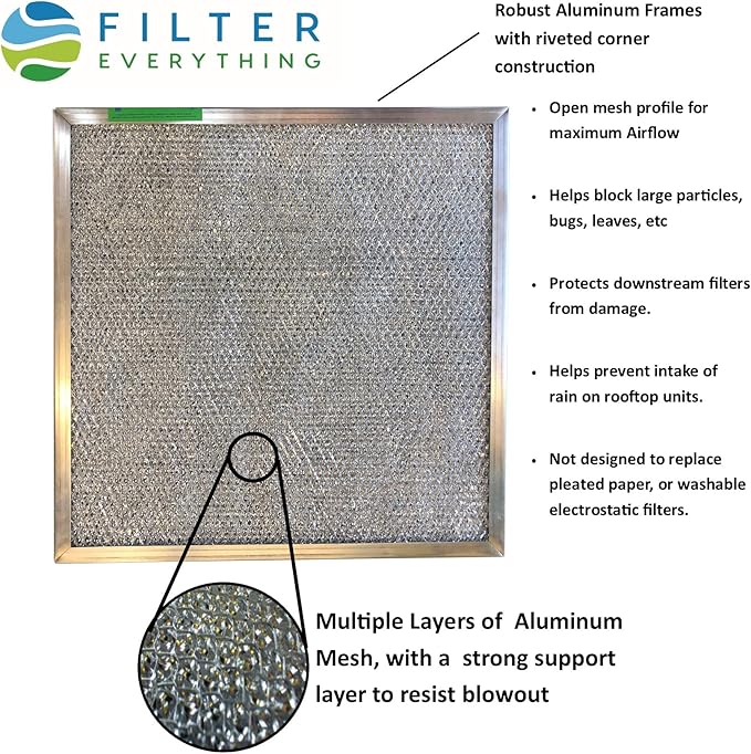 Filter Everything Washable Aluminum Air Filter – 12 x 25 x 1 – Permanent, Reusable HVAC Intake Filter – Heavy-Duty Expanded Aluminum Mesh – Pre-Filter for HEPA or Pleated Filters