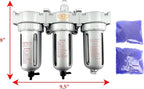3/8" NPT MID FLOW 3 Stages Filter Coalescing Desiccant Dryer System For Compressed Air Lines, Poly Bowls, Great For Paint Spray And Plasma Cutter (MANUAL DRAIN)