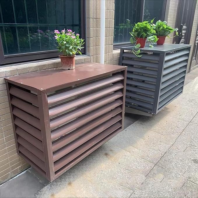 Outdoor Air Conditioner Cover Aluminum Decorative Fence Privacy Screen Protective Grilles for Heat Pumps Trash Can Enclosure Flower Stand Perfect for Concealing (Gray 100x50x70cm)