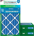 Filterbuy 16x25x4 Air Filter MERV 13 Optimal Smoke & Allergy Defense (3-Pack), Electrostatic Pleated HVAC AC Furnace Filters Replacement, Made in USA (Actual Size: 15.50 x 24.50 x 3.63)