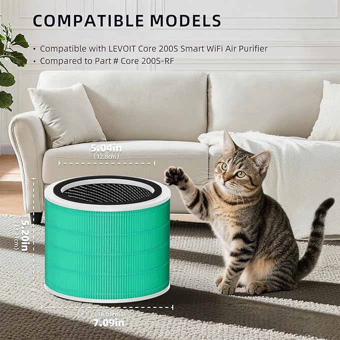 Funmit Core 200S Replacement Filter for LEVOIT Core 200S Smart WiFi Air Purifier, 3-in-1 H13 True HEPA Filter Replacement and High-Efficiency Activated Carbon, Part#Core 200S-RF, 4 Pack
