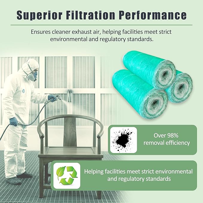 Fiberglass Paint Booth Filter Roll for Spray Booth 15-Gram Green 200ft (60" x 200ft)