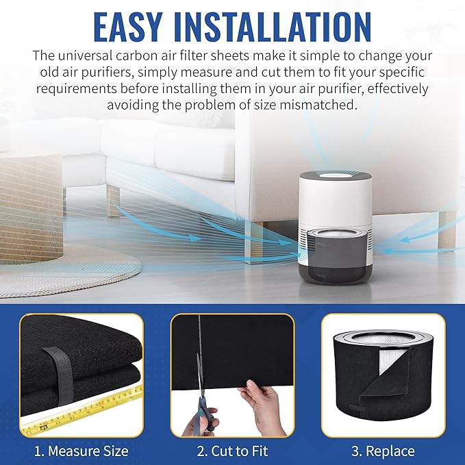 CFS - Pack of 2, Universal Cut to Fit Carbon Pre-Filter Pad Roll for Air Purifiers, Range Hood, Furnace Filters & Conditioner - Fresh Indoor Charcoal Filter Sheet - 10"x48"