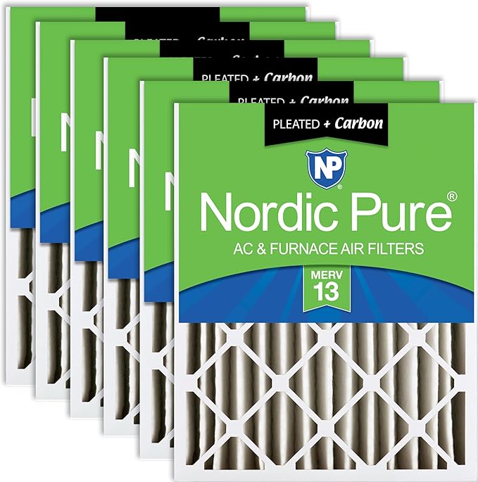 Nordic Pure 20x25x4 (Actual Size: 19 1/2 x 24 1/2 x 3 5/8) Pleated Air Filters MERV 13 Plus Carbon 6 Pack