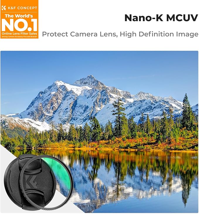 K&F CONCEPT 46mm MC UV Lens Protection Filter with Lens Cap Cleaning Cloth Optical Glass Ultra Slim 18 Multi-Layer Coatings Camera Lens UV Filter (K-Series)