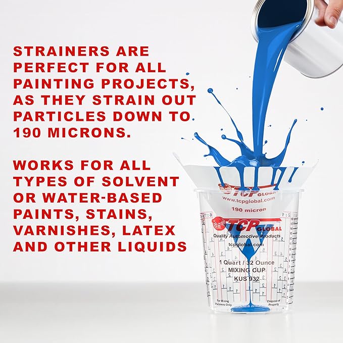 TCP Global 500 Pack of Paint Strainers with Fine 190 Micron Filter Tips - Premium "Pure Blue" Ultra-Flow Blue Nylon Mesh - Cone Paint Filter Screen