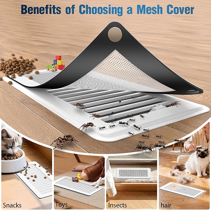 Magnetic Vent Covers with Vent Screen 5.1x11.3 Inch, White Mesh Vent Covers for Floor, Wall, Ceiling Air Vents to Block Dust, Pet Hair, Fits Standard HVAC Floor Registers in Home, RV, 3 Pack