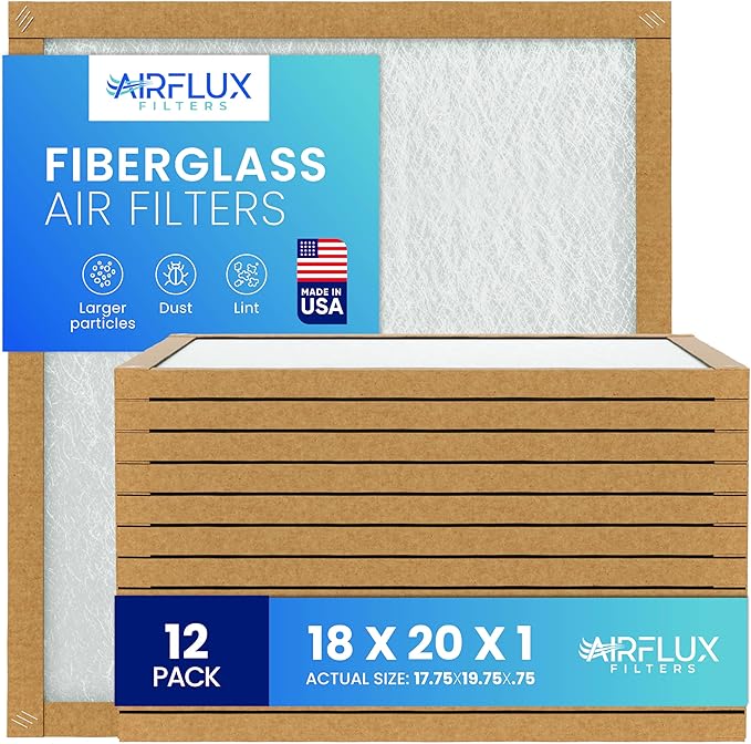 Fiberglass Air Filter -18x20x1Air Filter 12 Pack - Non Pleated 18"x20"x1", AC Filters for Home, Fiberglass, HVAC filters, Heater, Furnace Catcher for Dust - 1 YEAR SUPPLY
