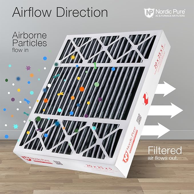 Nordic Pure 20x25x5 (Actual Size: 19 3/4 x 24 3/4 x 4 3/8) Lennox X6673 X6675 Replacement Air Filter MERV 8 + Carbon 4 Pack