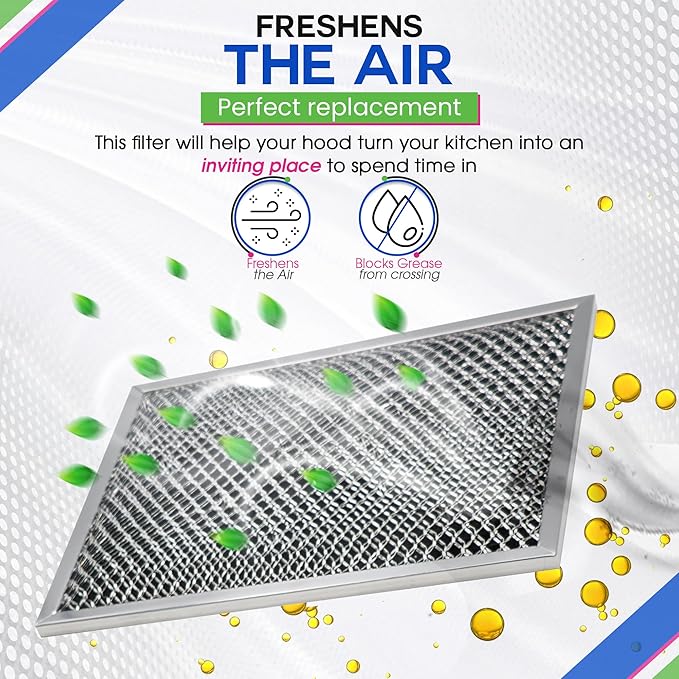 Stove Hood Vent Filter 10.5" x 8.8" 41F 97007696 Fit's Nutone & Broan Range Hood Filter Replacement for Ductless Exhaust Fan - Mesh Screen Filters Grease & Carbon Freshens Kitchen Oven Air (1-Pack)