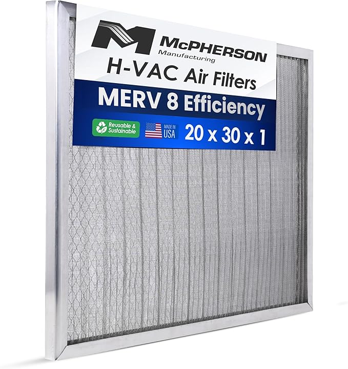 McPherson Reusable Air Filter 30x20x1 | Washable MERV 8 | Made in USA Metal Frame | HVAC AC Furnace | Permanent Electrostatic | Pet Dust Filtration