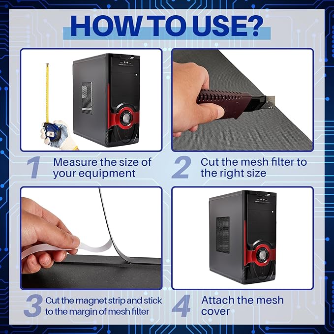 Woanger 2 Pcs 1000 x 300 mm DIY PC Case Dust Filter PC Fan Mesh Filter Floor Vent Cover PVC Dustproof Cover with Magnetic Strip for Computer Chassis Speaker and More, 0.03 Inch Hole, Black