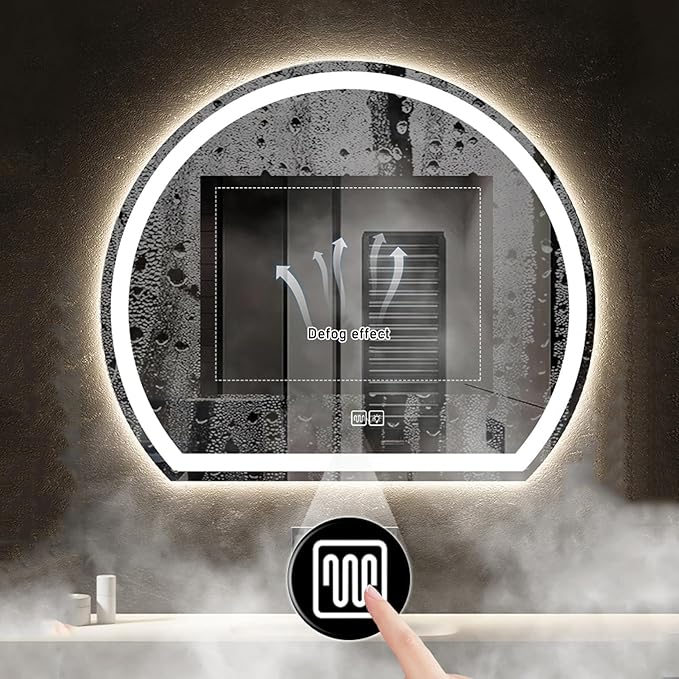 Bathroom Mirror with 3 Colour LED Lights, Lighted Bathroom Makeup Wall Mounted Mirror with Demister Pad, Touch Switch Mirror for Entryway, Bathroom, Vanity(23.6"/60cm)