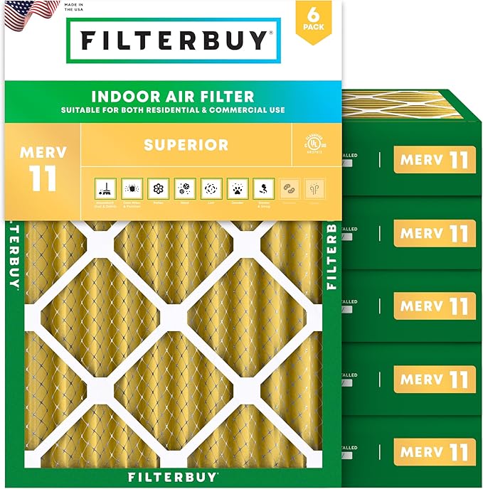 Filterbuy 20x23x4 Air Filter MERV 11 Superior Pet & Allergy Defense (6-Pack), Electrostatic Pleated HVAC AC Furnace Filters Replacement, Made in USA (Actual Size: 19.50 x 22.50 x 3.63)