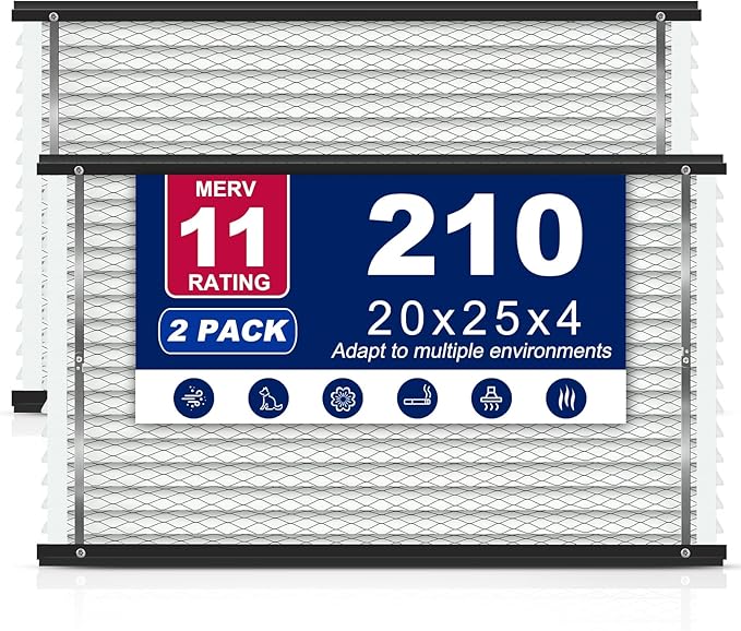2-Pack 210 Air Filter Replacement Compatible with AprilAire Whole House Air Purifiers,Models 1210, 1620, 2210, 2216, 3210, 4200, MERV 11, Size: 20x25x4 Pleated HVAC AC Furnace Filter