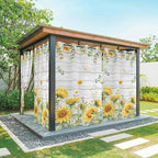 Sunflowers Outdoor Curtains for Patio Summer Floral Eucalyptus Leaf Wood Plank Waterproof Outside Curtains with Grommet Top Weatherproof Curtain for Cabana Pergola Gazebo, 2 Pack, 54" W x 84" L