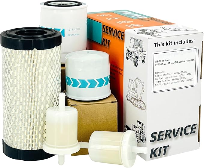 Euros K1211-82320 Air Fil-ter Maintenance Kit Fit For Kubota BX22D BX23S BX23D BX1880 BX2360 BX2380 BX2230 Rep HH150-32430/HHK20-36990 Oil/Transmission Filter (White-K1211-82320)
