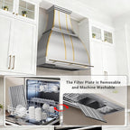 CHETTO C Stainless Steel Range Hood Cover with Quiet Vent Hood Insert Custom Handcrafted Metal Kitchen Fan with Towel Rack LED Light 54"W x24"D x51"H Brushed Stainless Steel Wall Mount
