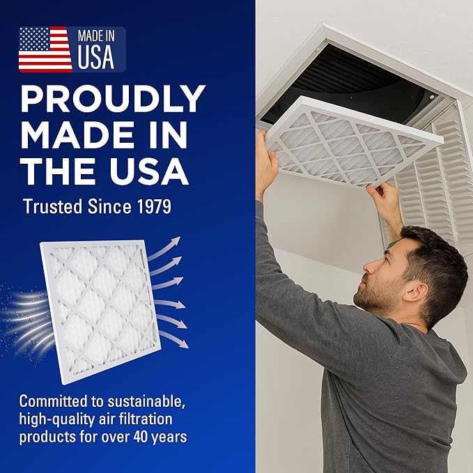 20x30x1 Air Filters, MERV 8 Pleated HVAC AC Furnace Filter Replacement, For Home and Commercial Use, Dust, Pet, & Lint, Made In USA, Easy Install (6 Pack)