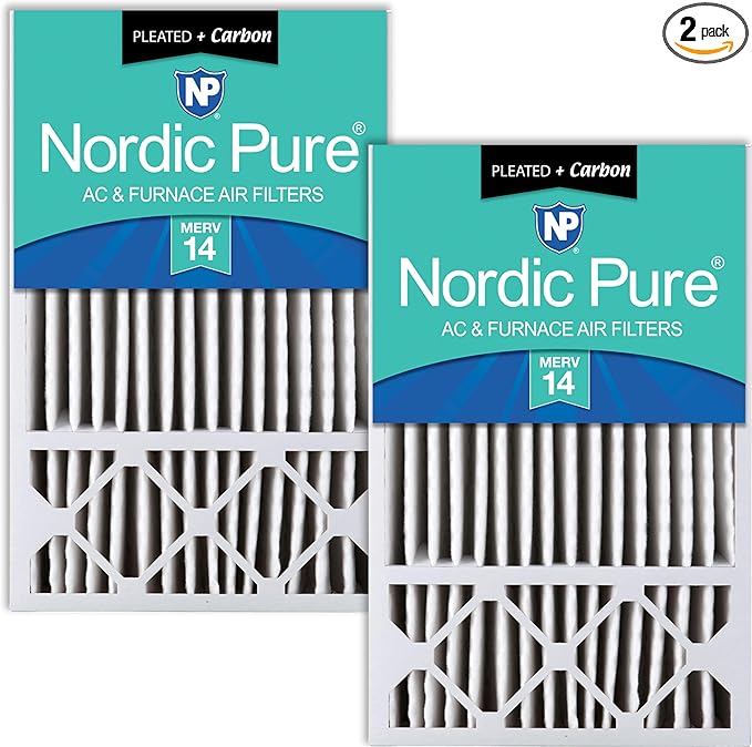 Nordic Pure 16x25x5 (Actual Size: 15 3/4 x 24 3/4 x 4 3/8) Honeywell Replacement Air Filters MERV 14 Plus Carbon 2 Pack