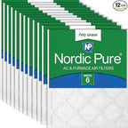 Nordic Pure 20x25x1 (Actual Size: 19 1/2 x 24 1/2 x 3/4) Poly Green MERV 6 AC Furnace Air Filters – Reduces Dust, Pollen, Pet Dander & Allergens – 12-Pack