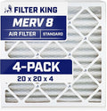 Filter King 20x20x4 Air Filter | 4-PACK | MERV 8 HVAC Pleated A/C Furnace Filters | MADE IN USA | Actual Size: 19.5 x 19.5 x 3.75"