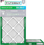 Filterbuy 20x30x1 Air Filter MERV 8 Essential Dust & Allergy Defense (2-Pack), Electrostatic Pleated HVAC AC Furnace Filters Replacement, Made in USA (Actual Size: 19.63 x 29.63 x 0.75)