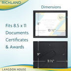 Langdon House 8.5x11 Certificate Frames Set (Black, 6 Pack) Distinguished Edging for Classic Style, Richland Collection