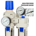 BLCH 3/8" NPT Air Compressor Water Separator - Air Pressure Regulator Compressed Air Filter Regulator Lubricator Combo AC3010-03 Semi-auto Drain Poly Bowl Gauge 0-160 PSI 5μm Brass