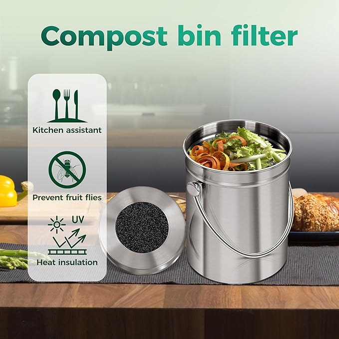 Polyurethane Activated Charcoal Filters -7 Pack 7.3 Inch Round Strong Odor Control Replacements for Kitchen and Countertop Compost Buckets/Bins