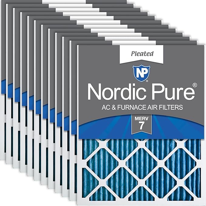 Nordic Pure 12x12x1 (Actual Size: 11 3/4 x 11 3/4 x 3/4) Pleated MERV 7 Air Filters 12 Pack