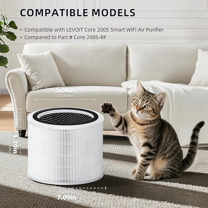 Funmit Core 200S Replacement Filter for Core 200S Smart WiFi Air Purifier, 3-in-1 H13 True HEPA Filter Replacement and High-Efficiency Activated Carbon, Part # Core 200S-RF, 3 Pack