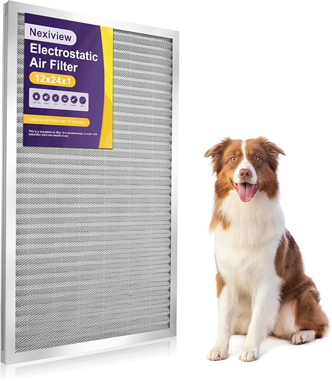12x24x1 Furnace Filter-MERV8, Washable & Reusable Electrostatic Air Filter, AC/HVAC Furnace Filter, Permanent Air Filter, Breathe Fresher, Easy Install