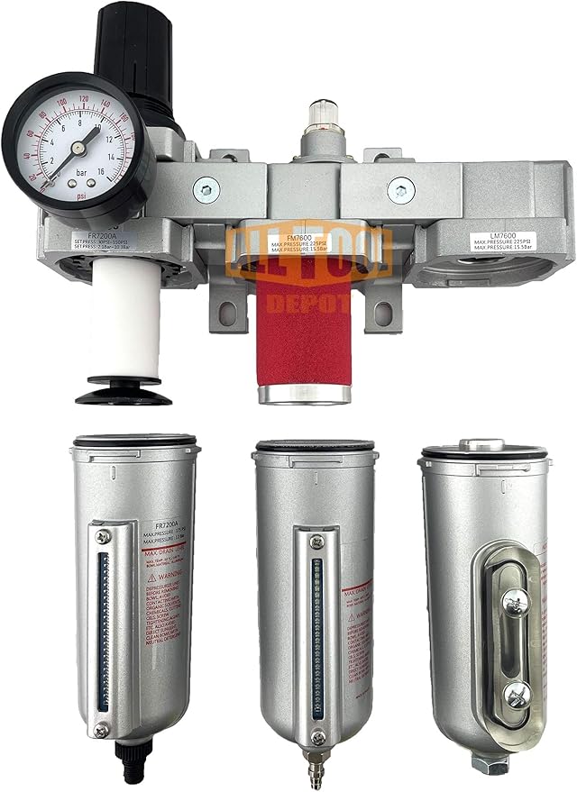 3/4" NPT HEAVY DUTY Industrial Grade Filter Regulator Coalescing Desiccant Dryer System For Compressed Air Lines, Metal Bowls, Great For Paint Spray And Plasma Cutter(AUTO DRAIN)