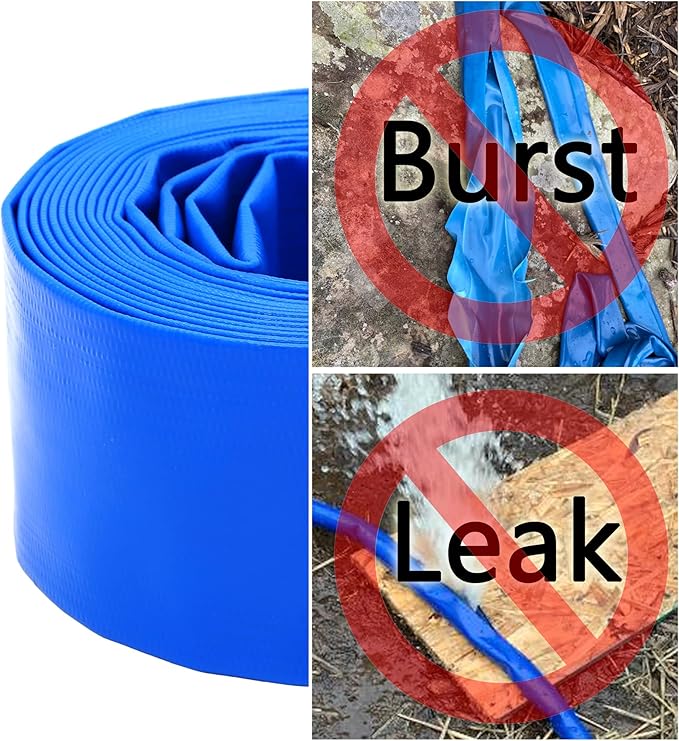 DAVCO 2.5" x 25 ft Pool Backwash Hose, Heavy Duty Reinforced Blue PVC Lay Flat Water Discharge Pump Hoses For Swimming Drain Pools and Clean Filters,with 1 Clamp