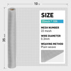 304 Stainless Steel Mesh Window Screen Roll,35IN x 10FT Silver Metal Window Screen Replacement,Window Screen Mesh for Window,Door,Patio,Pet,Vent,Filter,Porch,Cage and DIY Project (22 Mesh)