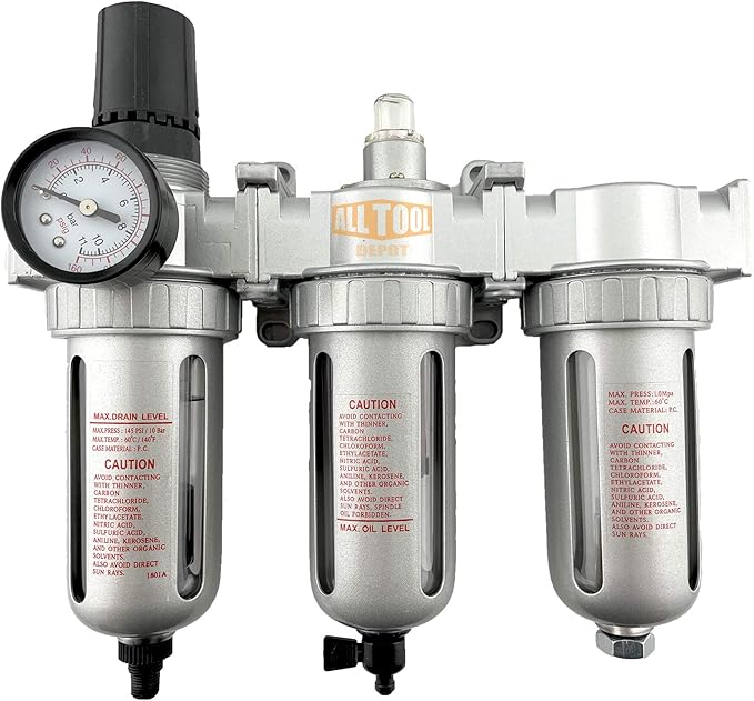 3/8" NPT MID FLOW Filter Regulator Coalescing Desiccant Dryer System For Compressed Air Lines, Poly Bowls, Great For Paint Spray And Plasma Cutter (AUTO DRAIN)