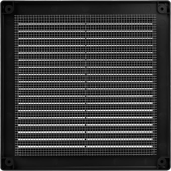 Vent Systems 6" x 6" - Pack of 2 - Black Plastic Soffit Vent Cover - Durable Flat Square Air Vent Grille with Mesh Screen - Weather Resistant Ventilation Grill - Wall & Ceiling, Indoor & Outdoor